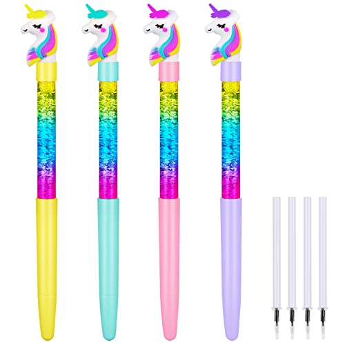 OFFCUP Estilos Lindos Bolígrafos De Tinta De Gel, 4pcs Pluma De Unicornio, Bolígrafo De Tinta De Gel, Bolígrafos De Gel Divertidos Para Niños, Regalo Cumpleaños Infantiles Colegio Premios Escolares -B