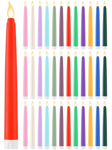 Image of Treela 36 Pieces Flameless Taper Candles Flickering Faux LED Battery Operated Electric Fake Candles for Christmas Halloween Birthday Wedding Party(Multicolor,0.8x8 Inches,Smooth)