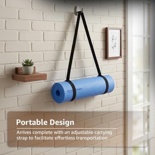 Image of Amazon Basics TPE Yoga Mat | 6 mm Thick | Non-Slip Grippy Surface | Lightweight & Durable Rubber-Like Material | Floor Protection | Ideal for Yoga, Pilates, Stretching & Fitness | 180 x 61 cm | Blue