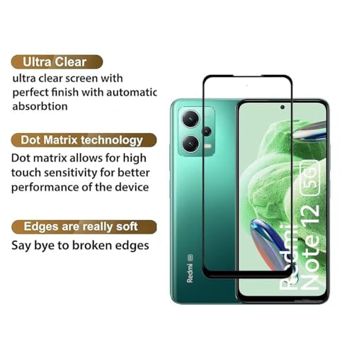 Image of DD SON Premium HD+ Tempered Glass Screen Protector Guard Compatible For Redmi Note 12 5G, Redmi Note 12 4G, Redmi Note 12R Pro, XM Poco X5 (2023) Edge to Edge Coverage With Easy installation kit for Smartphone