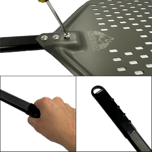 Image of Chicago Brick Oven Perforated Pizza Peel - 12 inchx15 inch Anodized Aluminum Pizza Steel, 11 inch Handle, 26 inch Overall Length - Ideal Pizza Turning Peel for Pizza Oven, Brick Oven, Baking Bread