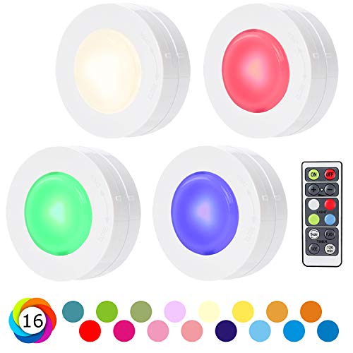 Preisvergleich Produktbild SALKING Schrankleuchten LED Nachtlicht mit Fernbedienung, Halloween RGB Leuchtmittel Dimmbar, Farbwechsel Birnenmit 16 Farben, Treppen Licht, Schlafzimmer, batteriebetrieben und 3M Klebend, 4er