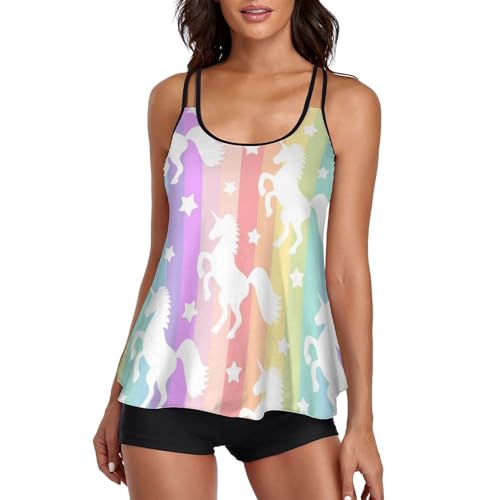 Tankini licorne femme dissimulant les formes avec shorty confortable