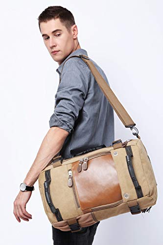 KAKA Travel Backpack ,Canvas Duffel Bag for Traveling,Leather Vintage Travel Bags for Men,Carry on Weekender 15.6