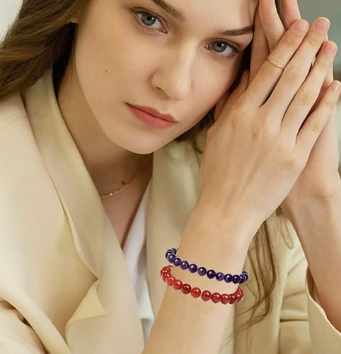 SAMOCO 12Pcs Crystal Stone Beaded Bracelets for Women Men Semi-Precious Gemstones Bracelets Crystal Beaded Bracelet Unisex Adjustable Stretch Bracelets 8MM3