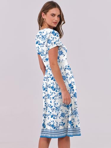 Image of ANRABESS Women Summer Dress Casual Short Sleeve V Neck A-Line Knee Length Pleated Flowy 2026 Fashion Midi Dresses with Pocket