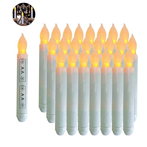 Houdlee Pack of 24 Flameless Taper Candles Battery Operated Flickering Ivory Led Candle