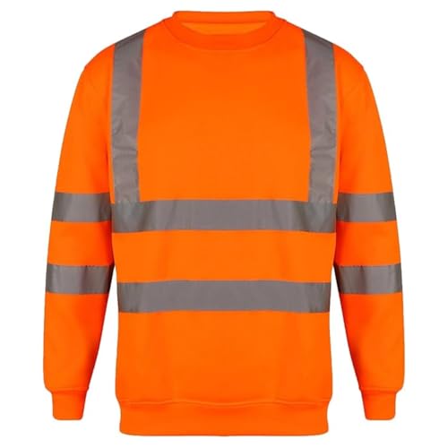 LUXFAB Hi Viz Vis Crew Neck Sweatshirt High Visibility Work Wear Sweat Shirt Jumper Reflective Tape Band Safety Security Outdoor Leisure Warm Casual (UK, Alpha, XL, Regular, Regular, Orange)