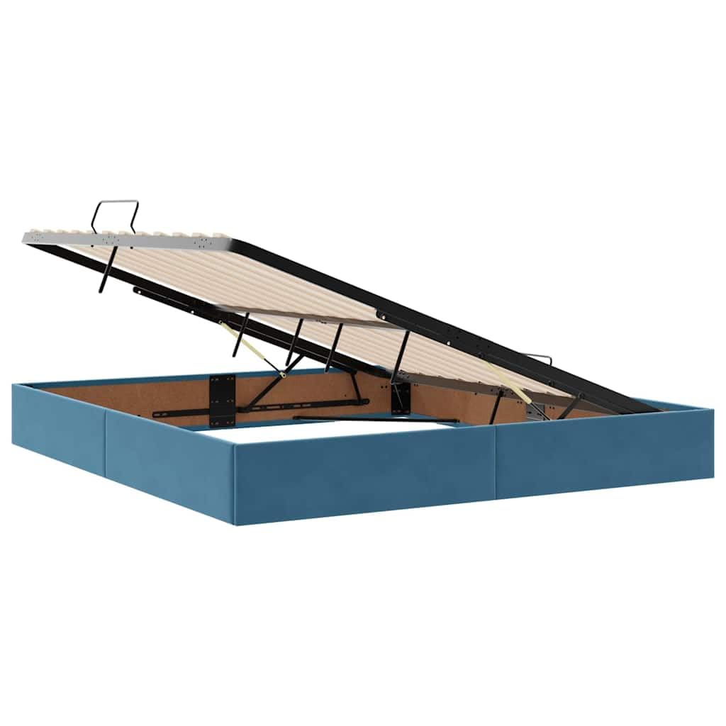 Cama de almacenamiento con colchón, terciopelo azul oscuro, 180 x 200 cm, elevador lateral hidráulico, muebles de dormitorio modernos, marco de cama super king size