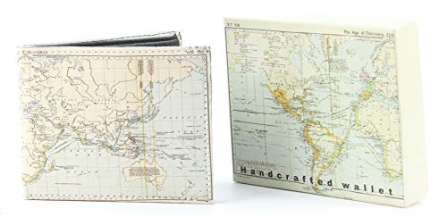 Li Men's World Map Print Vegan Leather Bifold Wallet with Matching Gift Box | Slim Bifold Wallets for Men | 2 ID Windows & 7 Card Holders (Globe)2