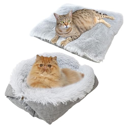 JcvPot Katzenbett Flauschig, 2-in-1 Katzenkissen Und Katzenkorb, Weiches Katzenbettchen Mit 38 X 38 cm, Waschbarer Katzenschlafplatz Für Kleine Hunde...