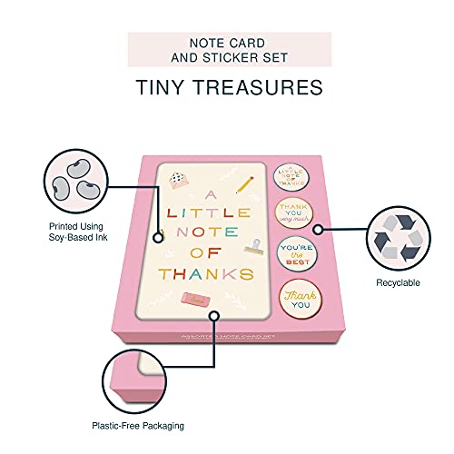 Image of Studio Oh! Tiny Treasures Blank Thank You Cards Set with Envelopes & Stickers, 12 Assorted Note Cards (4 Designs), 4.5 x 5.5 in, 260 GSM Thick Paper, Decorative Stationery Set for Gifts, All Occasions