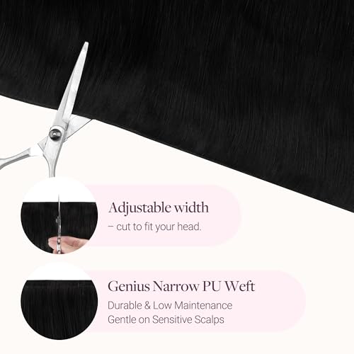 Image of GOO GOO Genius Narrow Edge PU Weft Hair Extensions Human Hair, Invisible Sew in Hair Extensions Human Hair, 1 Jet Black 18 Inch 100g, Seamless Soft Lightweight