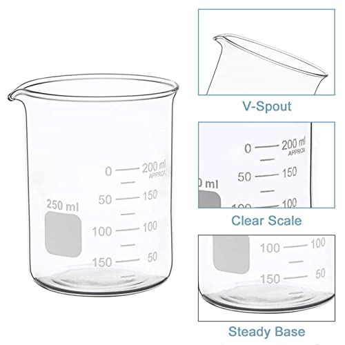 Thick Glass Graduated Measuring Cylinder Set 5Ml 10Ml 50Ml 100Ml Glass Measuring Beaker Set 50Ml 100Ml 250Ml With 2 Glass Stirring Rods 12’’ Long 1/4’’ Diameter And 2 Brushes #TOP3