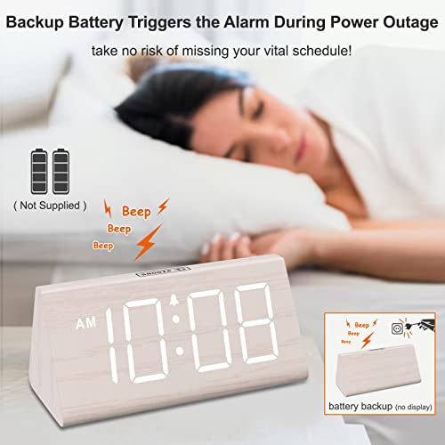 Dreamsky Wooden Digital Alarm Clocks For Bedrooms - Electric Desk Clock With Large Numbers, Usb Port, Battery Backup Alarm, Adjustable Volume, Dimmer, Snooze, Dst, 12/24H, Living Room Wood Décor #TOP3