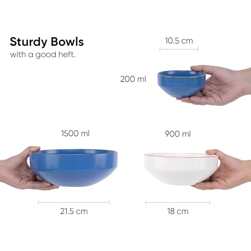 Image of Shay Modern Japandi Blue Ceramic Dinner Set, 21 Pcs, | Crockery Set |for Gifting & Dining | Matte Finish | Dinner Set Ceramic (Japandi Dinner Set - Blue, 21 Piece)