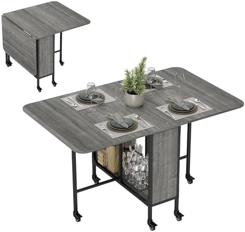 HOMCOM Table à Manger Pliante sur roulettes, Table de Cuisine pou...