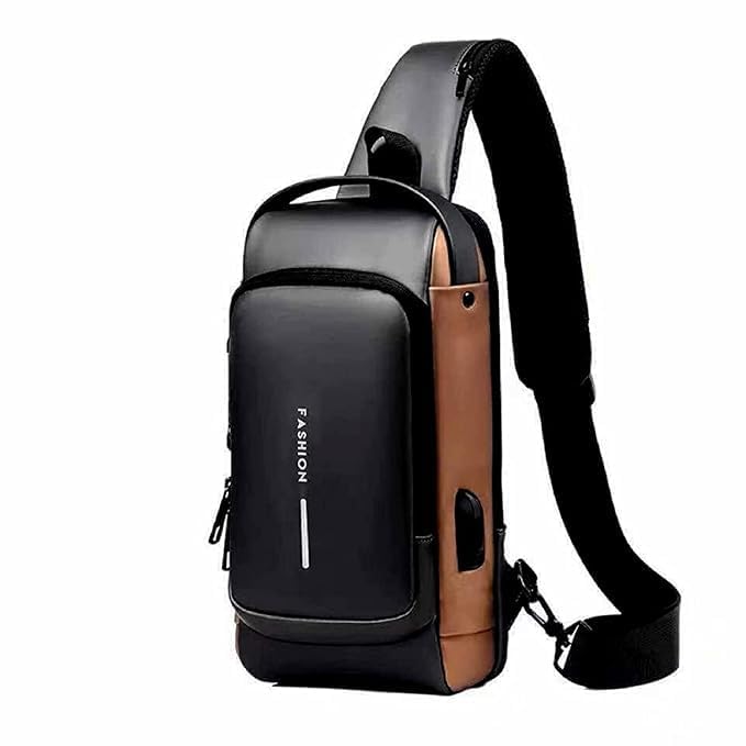 Fashion Anti Theft Sling Bag for Men & Women | Water Resistant Crossbody Chest Bag with USB Charging Port | Password Lock Security Backpack | Compact Travel Shoulder Bag Black & Gold-image-29