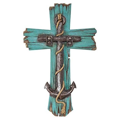 Dicksons Antique Anchor Distressed Turquois 8 x 12 Resin Stone Wall Cross Cover