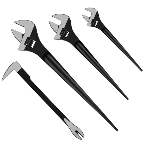 C&T 3-Piece Adjustable Spud Wrench and Pry Bar Set, Spud Wrench, Nail Puller, Claw Bar, Cats Paw Nail Puller, Universal Wrenches, 8In, 10In, 12In, CR-V, Suitable for Home Renovation and Woodworking