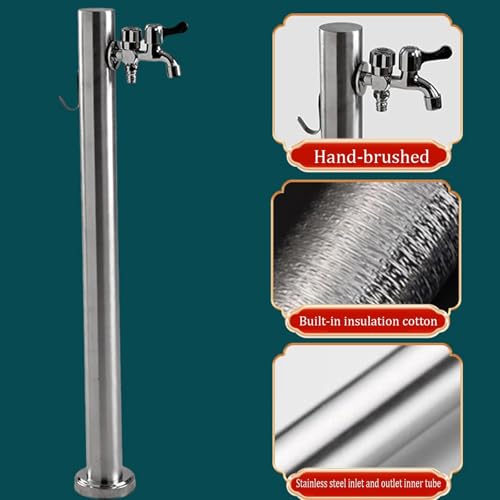 Columna de agua de acero inoxidable para exteriores, dispensador de agua para jardín con grifo y soporte para manguera, fuente de agua cuadrada para césped, parques y baños, 60 cm