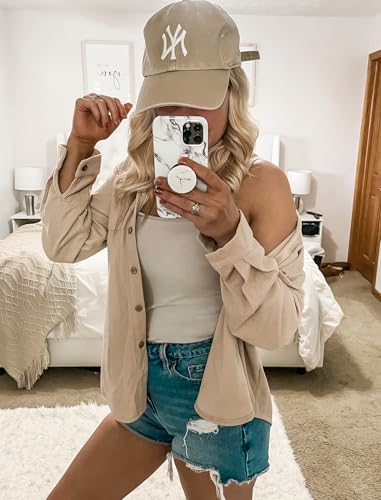 HOTOUCH Waffle Button Down Shirts for Women Dressy Casual Work Shacket V Neck Long Sleeve Lightweight Tops with Pocket4