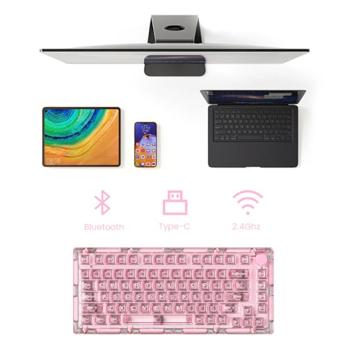 Image of MONSGEEK 75% Wireless Mechanical Keyboard ICE 75 Pink, Fully Transparent 82-Key Hot-swappable RGB Backlit Clear Gaming Keyboard with Gasket /Top Dual Mount for Mac /Win