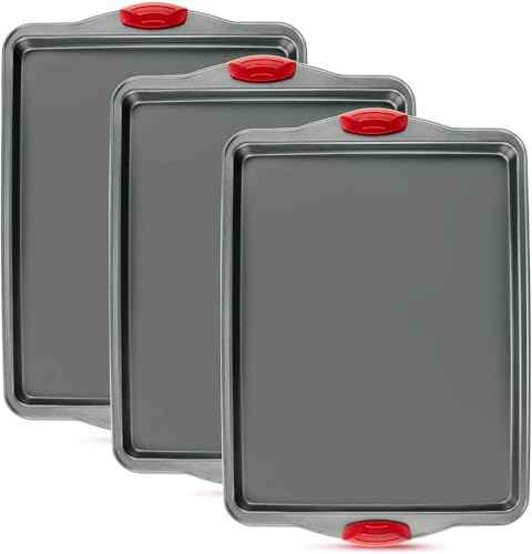 Premium Nonstick Baking Sheet Pans – Set of 3, Heavy-Gauge Carbon Steel, Warp, Dent, and Rust-Resistant – Gourmet Rimmed Half Cookie Sheet Trays, Non-Toxic for Exceptional Baking Performance