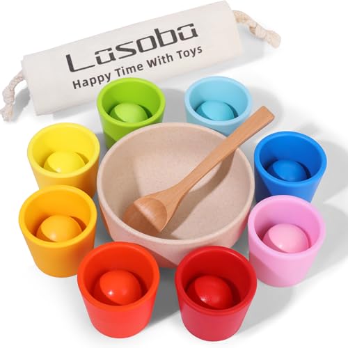 Lasoba Rainbow Balls in Cups Toddler Montessori Toys (8 Balls 1.4 in)