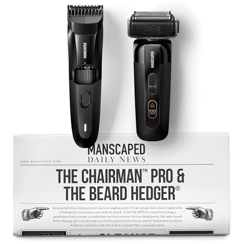 MANSCAPED The Chairman PRO Mens Electric Foil Face Shaver & The Beard Hedger Mens Beard Trimmer 20 Length Adjustable Blade Wheel Stainless Steel T-Blade for Precision Facial Hair Trimming