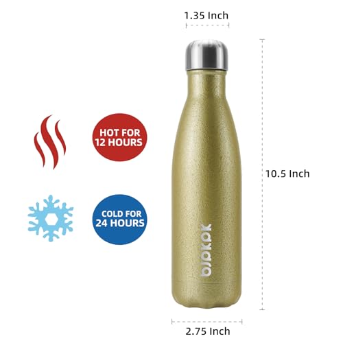 Image of BJPKPK Insulated Water Bottles 17oz,Leak Proof Stainless Steel Water Bottle Keeps Cold for 24 Hours and Hot for 12 Hours, BPA Free,Gold