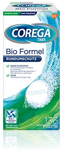Corega Reiniging-TABS Bio formule voor uitneembare vervanging van de tanden, 1 x 136 reinigingstabletten