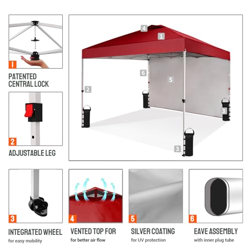 image for CROWN SHADES 10x10 Pop Up Canopy with 1 Side Wall - Beach Tent with On