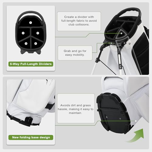 Lightweight Golf Stand Bag with 5 Way Full-Length Dividers, Semi-Concealed Stand, Folding Base, Adjustable Dual Straps and 8 Pockets - Image 3