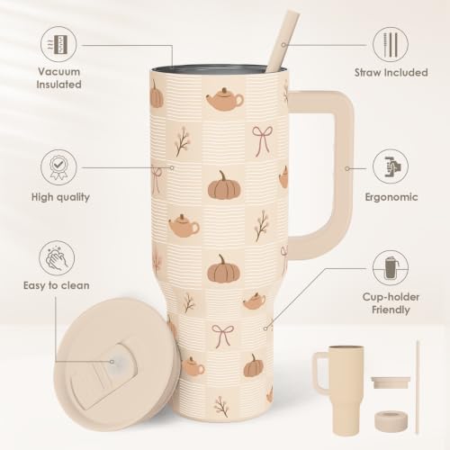 Image of Fall Pumpkin Stainless Steel Slider Tumbler with Handle 40 Ounces with Lid, Travel Cup, Insulated Bottles for Girls Women