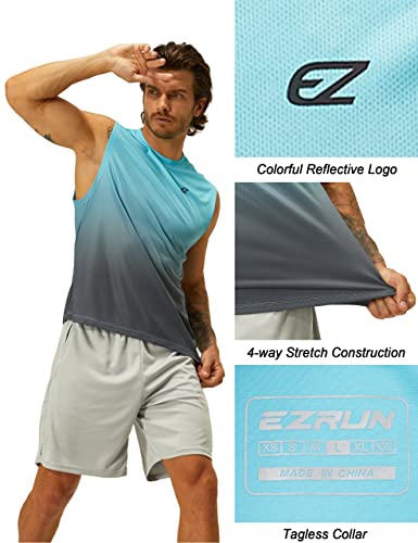 Ezrun Men's Workout Sleeveless Shirts Quick Dry Muscle Swim Shirt Gym Fitness Running Beach Tank Tops(Bluegradient,M) #TOP2
