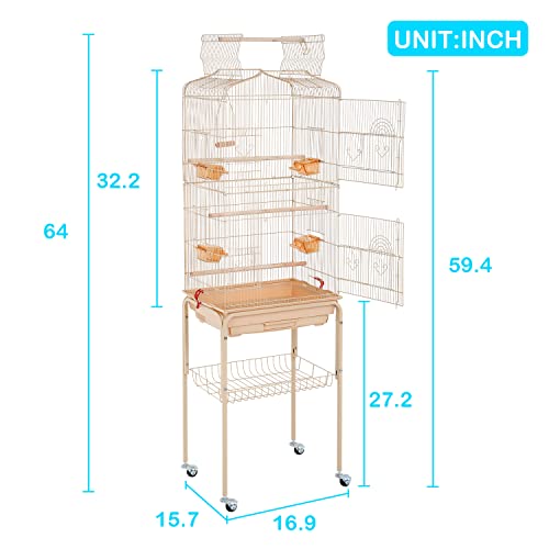 BestPet Bird Cage Parakeet Cage 64 inch Open Top Standing Parrot Cage Accessories with Rolling Stand for Medium Small… - Image 8