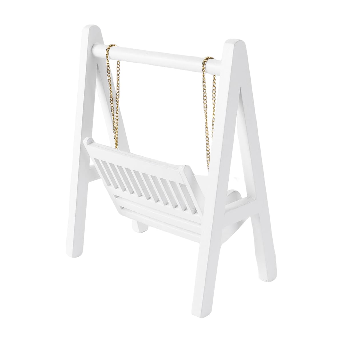 Ausi 1:12 Dollhouse Swing, Miniature Wooden Porch Swing with Golden Chain, White Mini Dollhouse Decoration - Image 2
