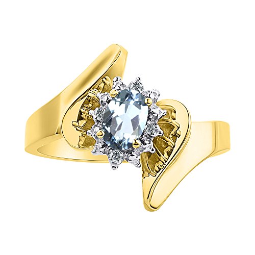 Bague en argent plaqué or jaune avec diamant et aquamarine halo pierre de naissance