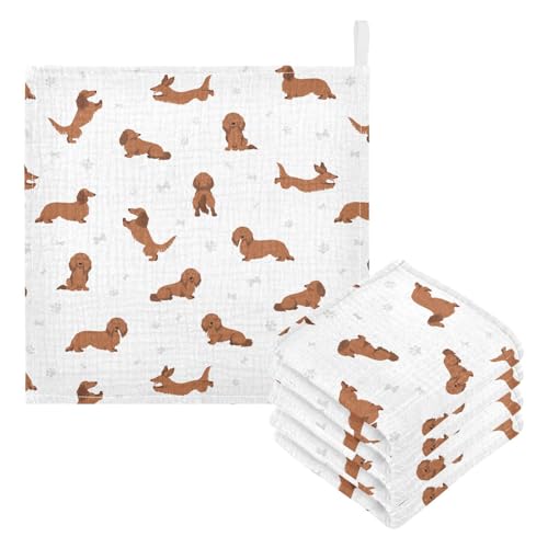 Image of vvfelixl Baby Cotton Washcloths Dachshund Long Haired Infants Bath Towel for Unisex Face Towels for Newborn, Natural Baby Wipes Delicate Skin, 11.8 X 11.8 inch, one sizex5