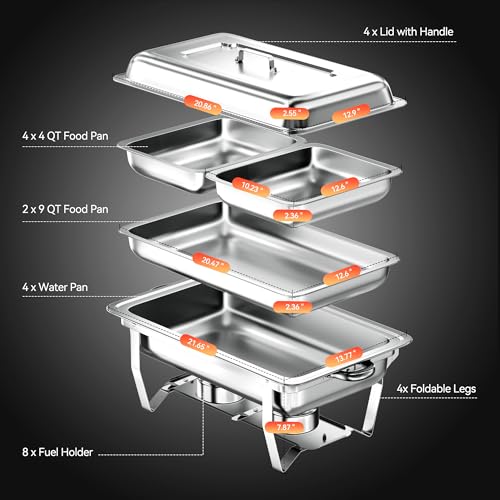 4 Pack 9QT Chafing Dishes for Buffet, Stainless Steel Chafing Dish Set by Decofy - Used condition - Image 7