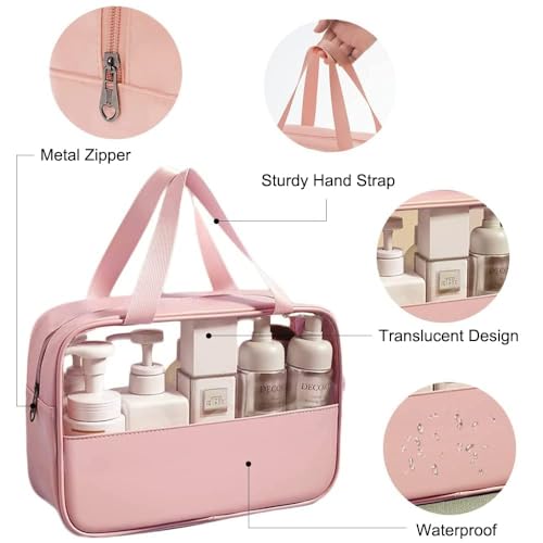 Image of Apophis Pvc Travel Makeup Pouch Set Toiletry Bag Cosmetic Organizer Bag for Women and Girls Toiletry Storage Kit Set of 3 (Pink)