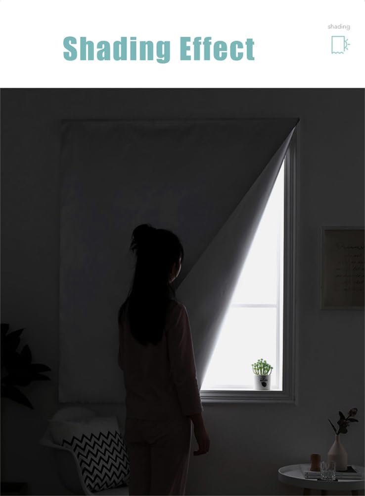 YURRO Self Adhesive Blackout Curtain Thermal Insulation Window Blackout Blind,Portable Blackout Blind Sliver Window Drapery for Bedroom Office Nursery (78x71inch), Blue, US Curtain-LYT-20