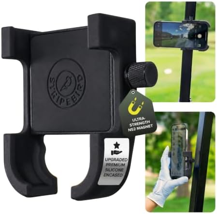 Stripebird - Original Golf Magnetic Phone Holder (Stealth Black) - for Golfers with Phones - Slim Smartphone Mount - Store & Access Device While You Golf - Ultra Strength Magnet Cell Phone Caddy