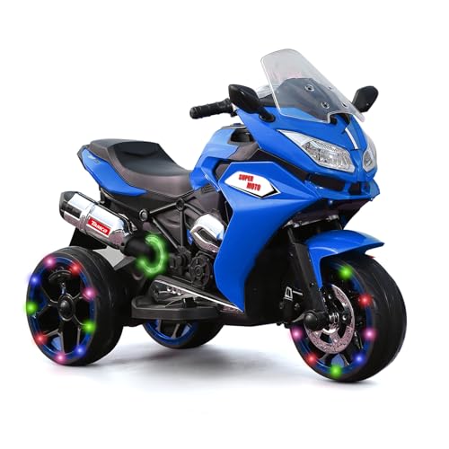 Kids Ride On Motorcycle,12V 4.5AH Battery Powered Ride On Motorcycle,550W Motor,1.8-3.2 Mph Speed,Electric Motorcycle w/Training Wheels with Light, Manual Throttle,Led Lights, Music,USB,Mp3 Blue