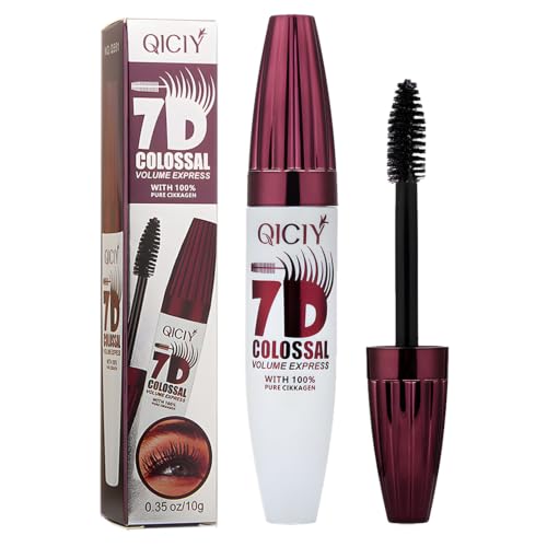 Qiciy 7d Colossal Mascara 0.35 oz Black Long-Lasting & Buildable Volume Natural Length Exquisitely Full Lashes Smudge-Proof Thickening Eye Makeup for Defined Curl (1Pcs)