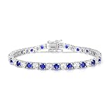 FANCIME September Birthstone Blue Sapphire Tennis Bracelet, Sterling Silver Tennis Bracelets for Women, Fine Jewelry Birthday Gift for Women Mom Wife, Length 7.2 Inch, Width 4mm
