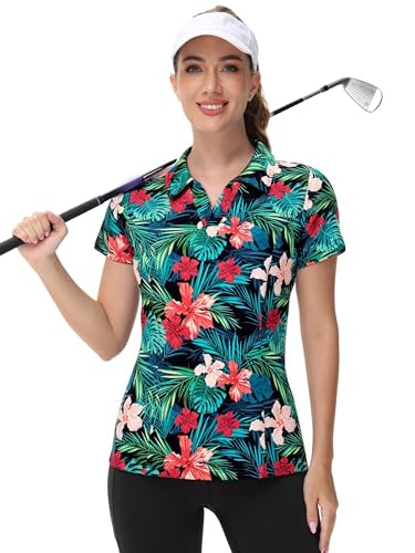 MNLYBABY Womens Golf Polo Shirts Hawaiian Golf Shirt Cool Summer Hawaii Tops Floral Tropic Print Workout Short Sleeve Tee4