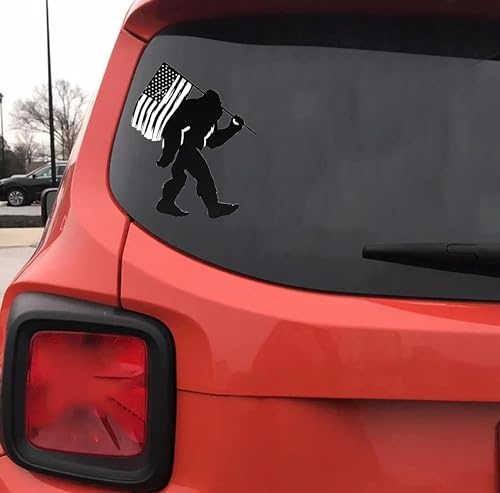 Image of Patriotic Spirit and Love for Bigfoot with a Distressed American Flag Car Vinyl Decal Window Bumper Sticker 5 inch (Black)