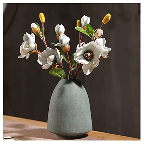 Juego de jarrones de flores artificiales retro de magnolia de imitación de flores para el hogar, porche, decoración de sala de estar, dormitorio, ramo seco, jarrones decorativos florales
